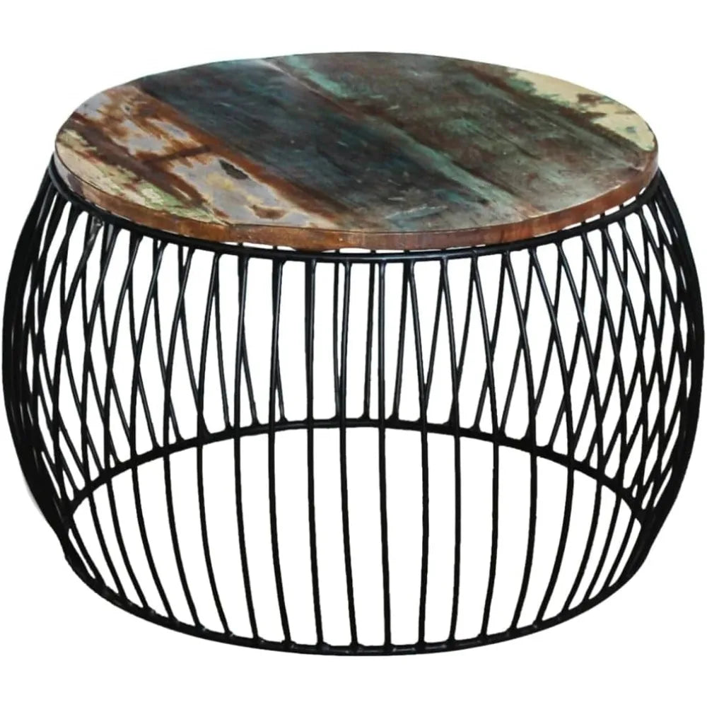 Reclaimed Wood Round Coffee Table Vintage Farmhouse Style Eco Friendly