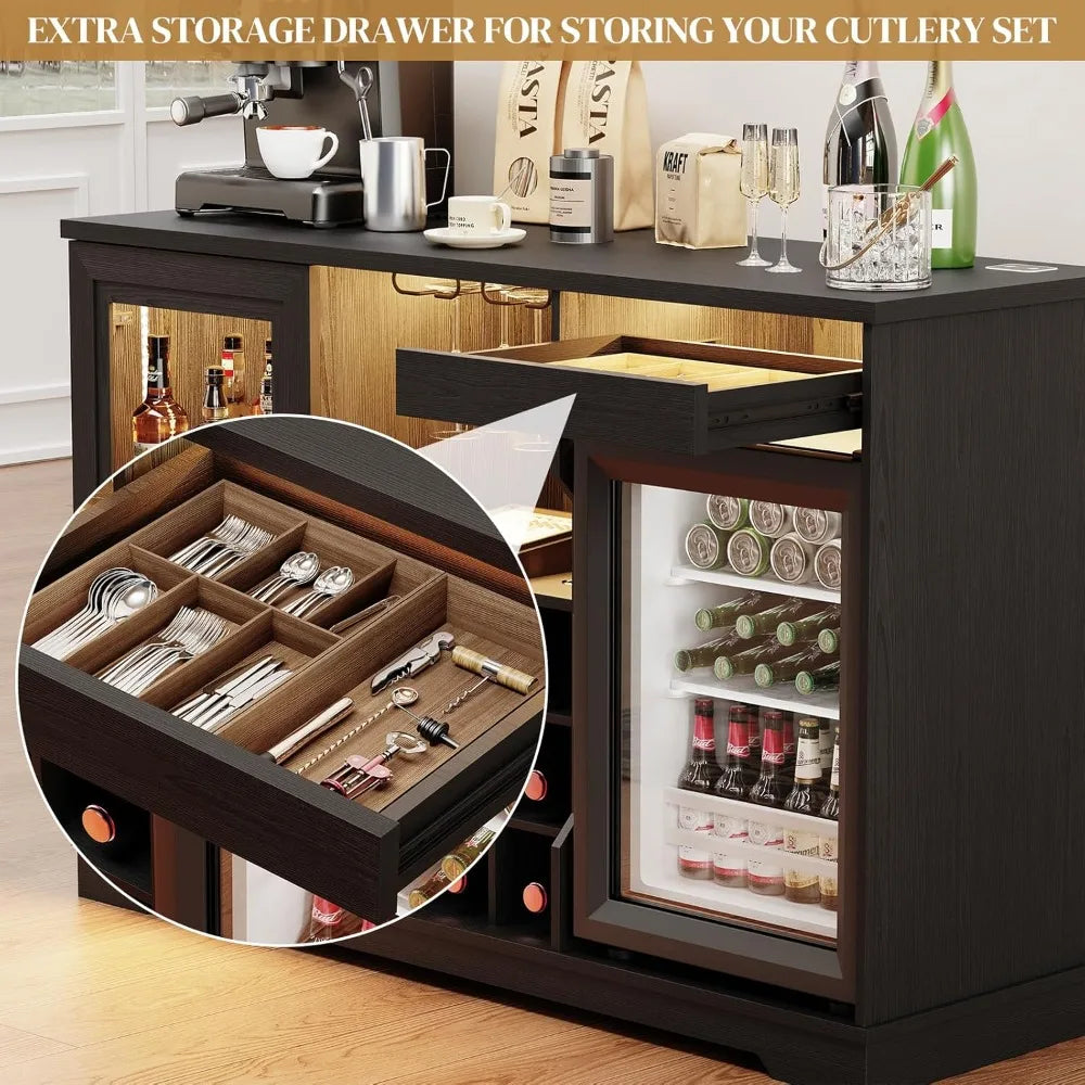 Integrated Wine And Liquor Cabinet With Built In Mini Fridge