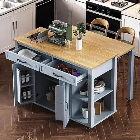 DAFIFY Kitchen Island On Wheels With Extendable Dining Table