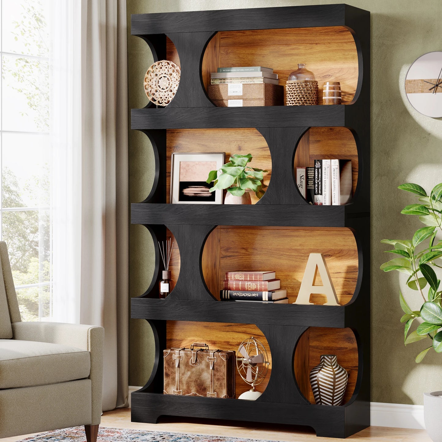 Tribesigns 4 Tier S Shaped Bookcase Wood Storage Display Shelves