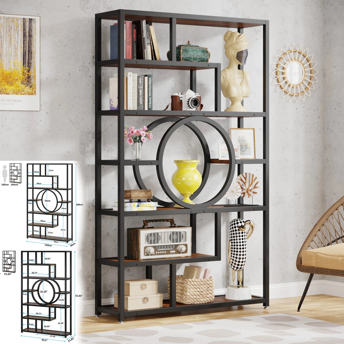 Tribesigns Industrial 5 Tier Etagere Bookcase Freestanding Storage Shelves