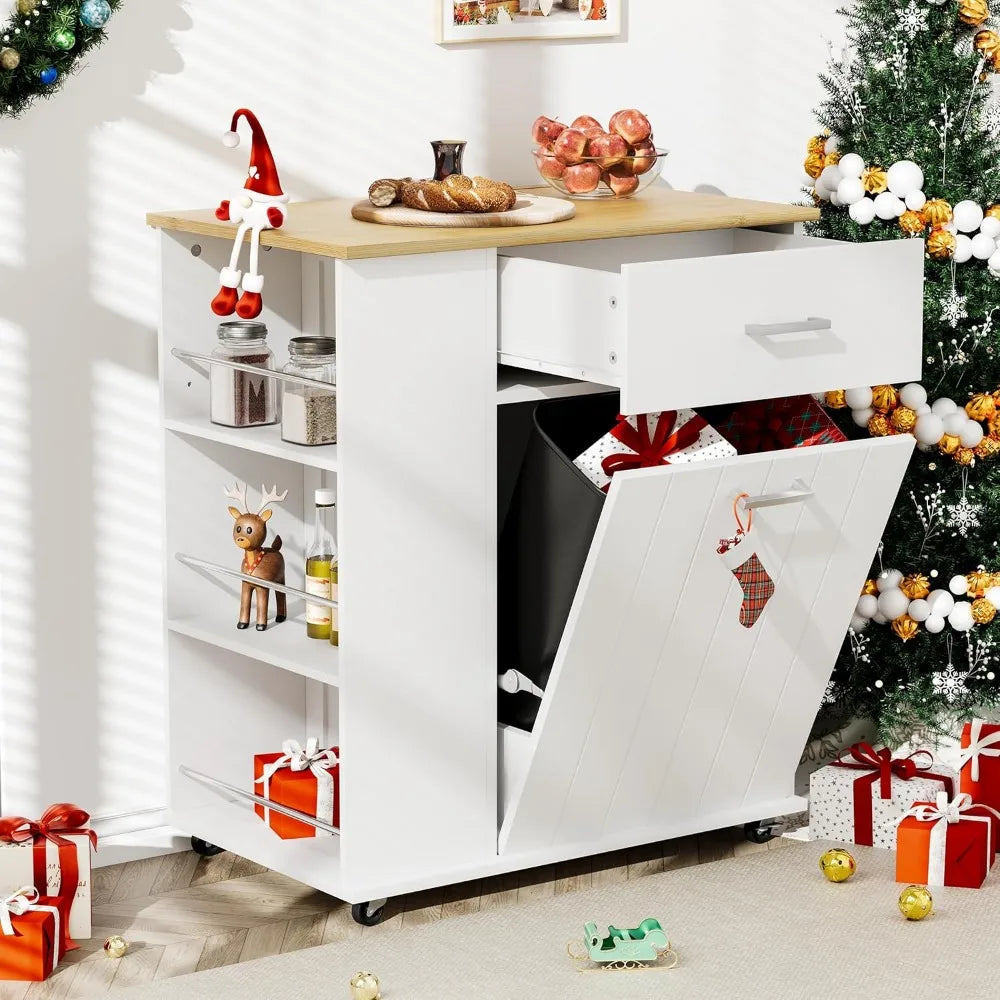 DAFIFY Rolling Kitchen Island On Wheels With Trash Can Storage