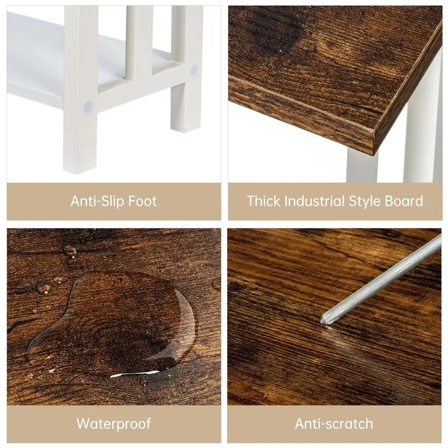 Farmhouse Solid Wood Console Table With 2 Tier Storage Shelves