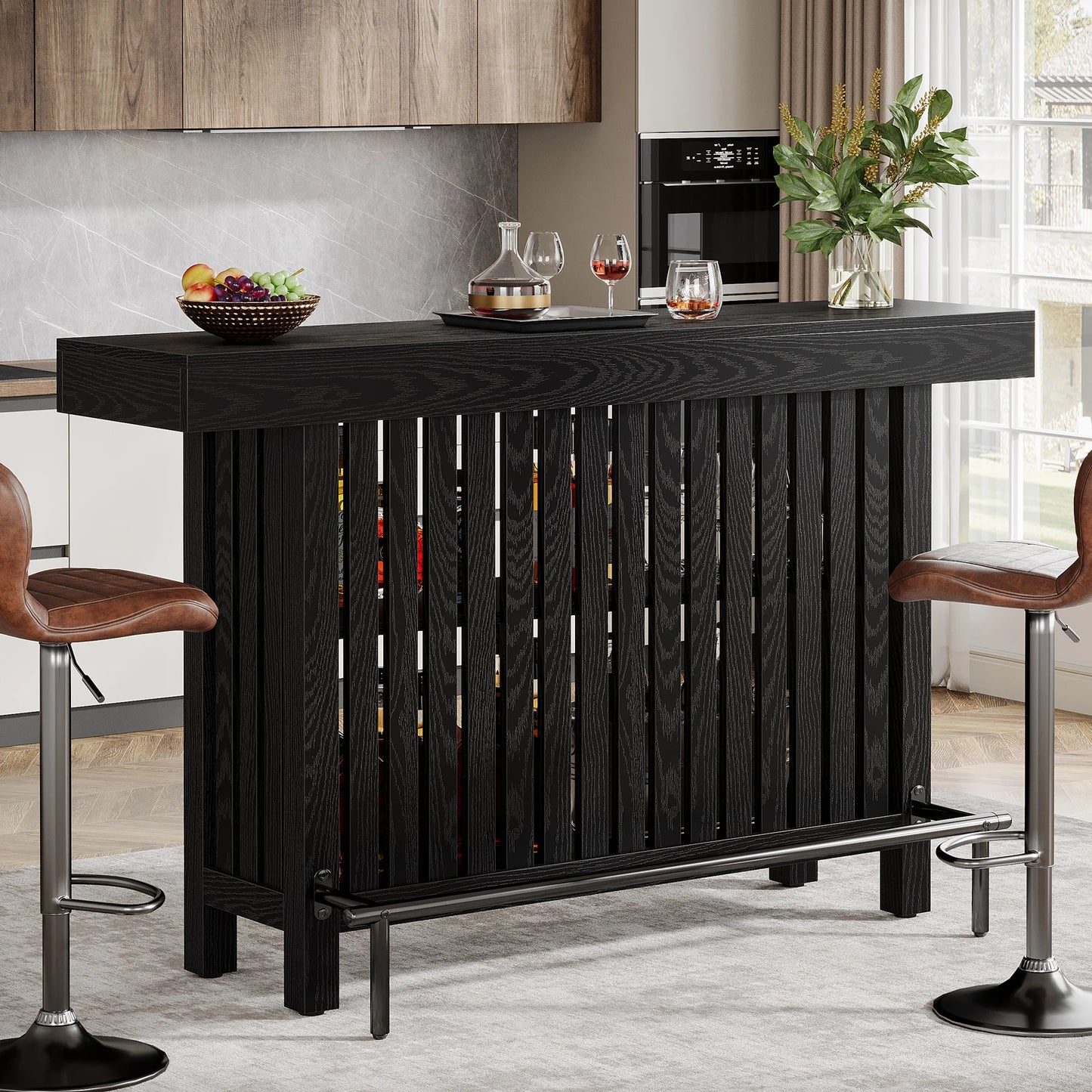 Tribesigns Home Bar Unit With 2-Tier Pub Table And Storage