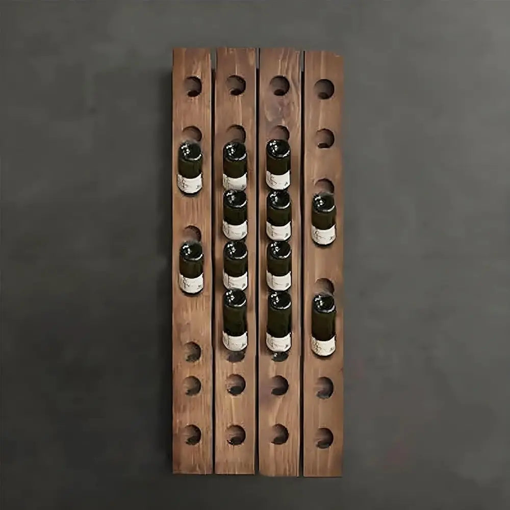 Expandable Wooden Wall Mounted Wine Rack System Rustic Style 32 Bottle Capacity