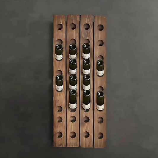 Expandable Wooden Wall Mounted Wine Rack System Rustic Style 32 Bottle Capacity