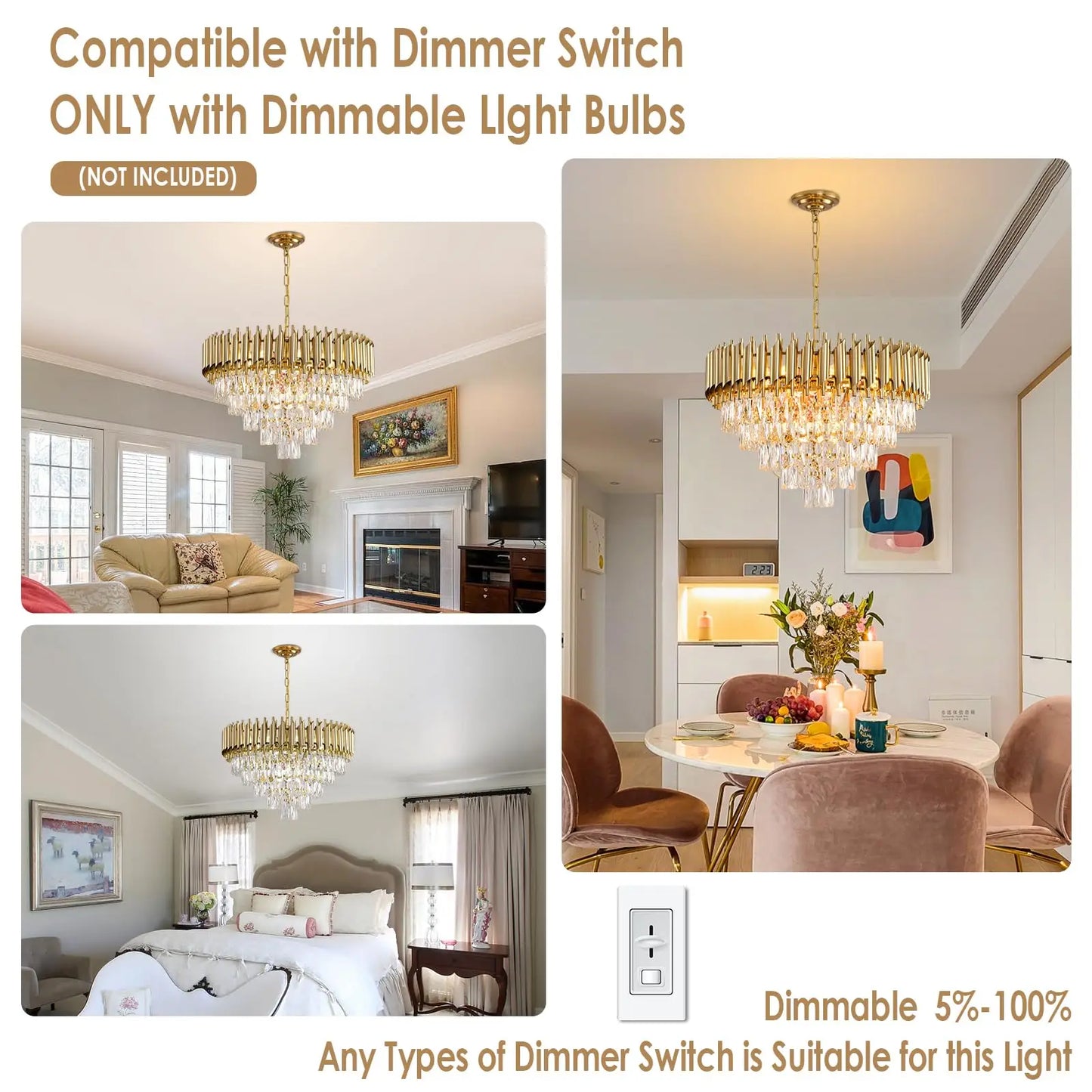 Crystal Chandelier Restaurant Modern Circular Ceiling Light LED