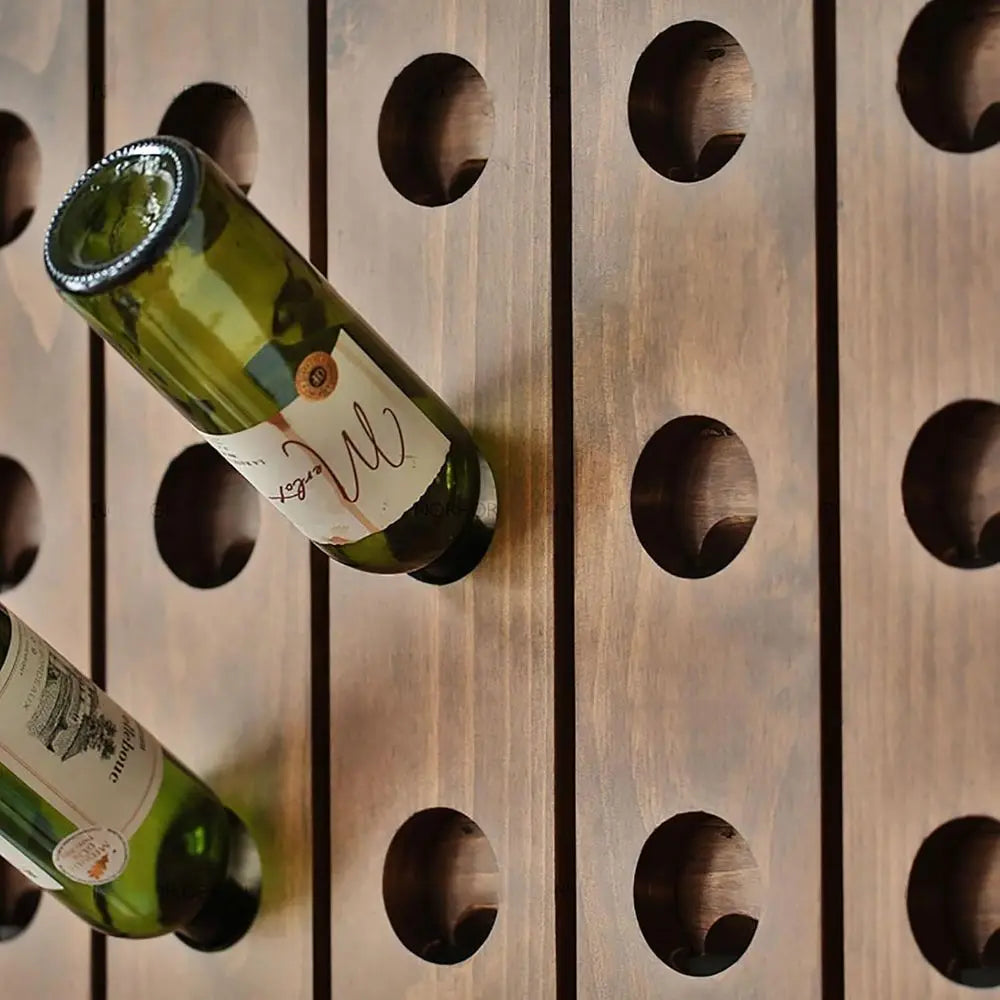 Expandable Wooden Wall Mounted Wine Rack System Rustic Style 32 Bottle Capacity
