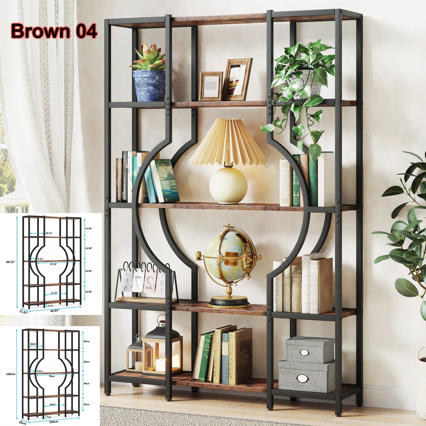 Tribesigns Industrial 5 Tier Etagere Bookcase Freestanding Storage Shelves