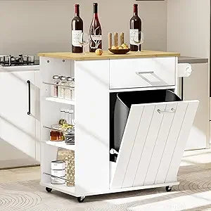 DAFIFY Rolling Kitchen Island On Wheels With Trash Can Storage