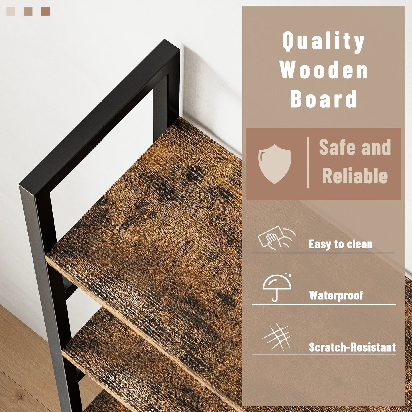Five Tier Wooden Bookshelf With Metal Frame Modern Bookcase