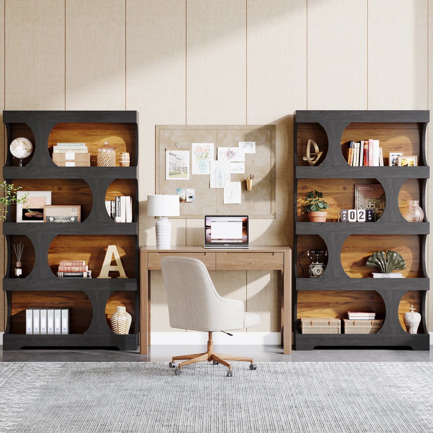Tribesigns 4 Tier S Shaped Bookcase Wood Storage Display Shelves