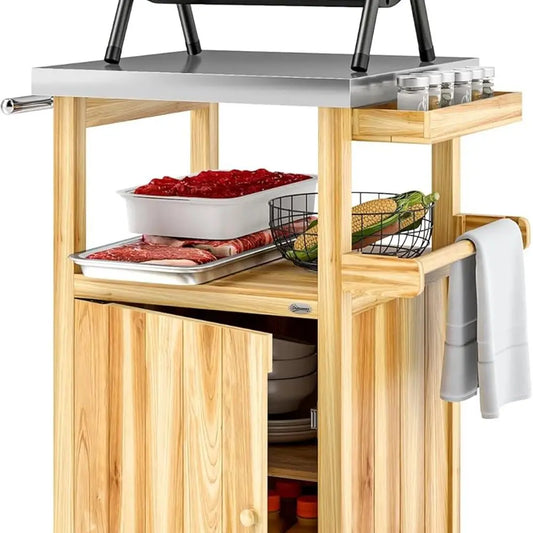 Portable Stainless Steel Outdoor BBQ Island With Wood Storage And Spice Rack