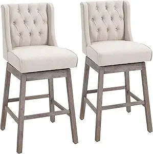 MKDK Modern Linen Bar Stools Set Of 2 Swivel Seats