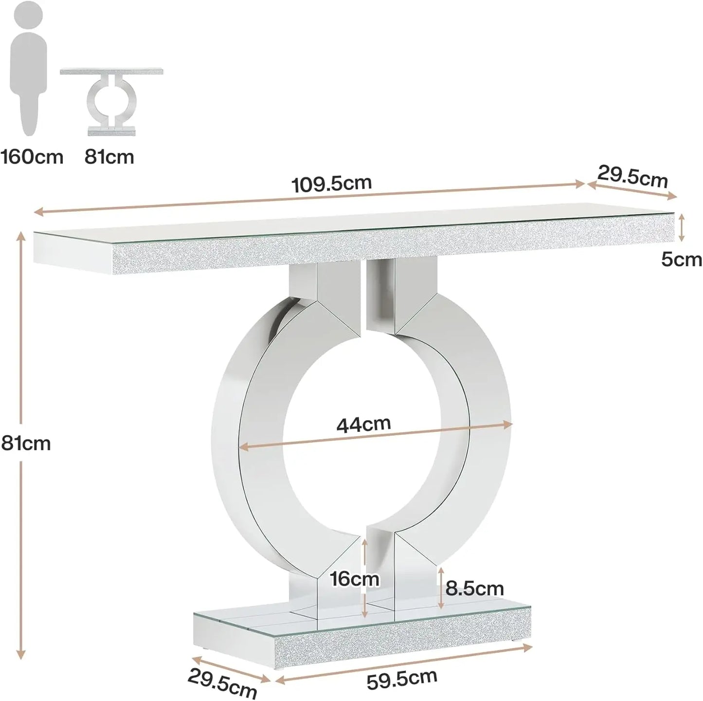 Tribesigns Mirrored Console Table Modern Entryway Table