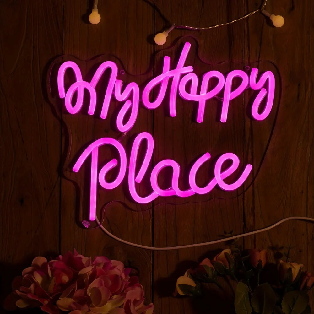 My Happy Place Neon Sign For Bedrooms And Party Decor