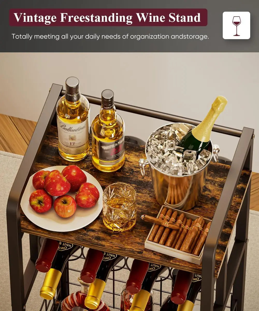 Three Tier Freestanding Wine Rack With Wood For Small Spaces