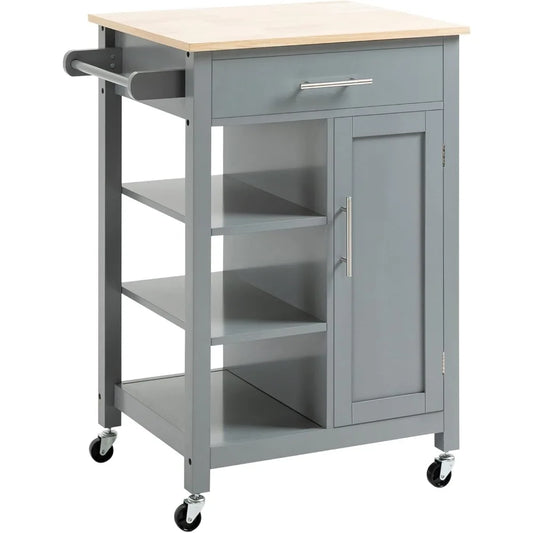 Rolling Kitchen Island Cart With Solid Wood Top And Drawer