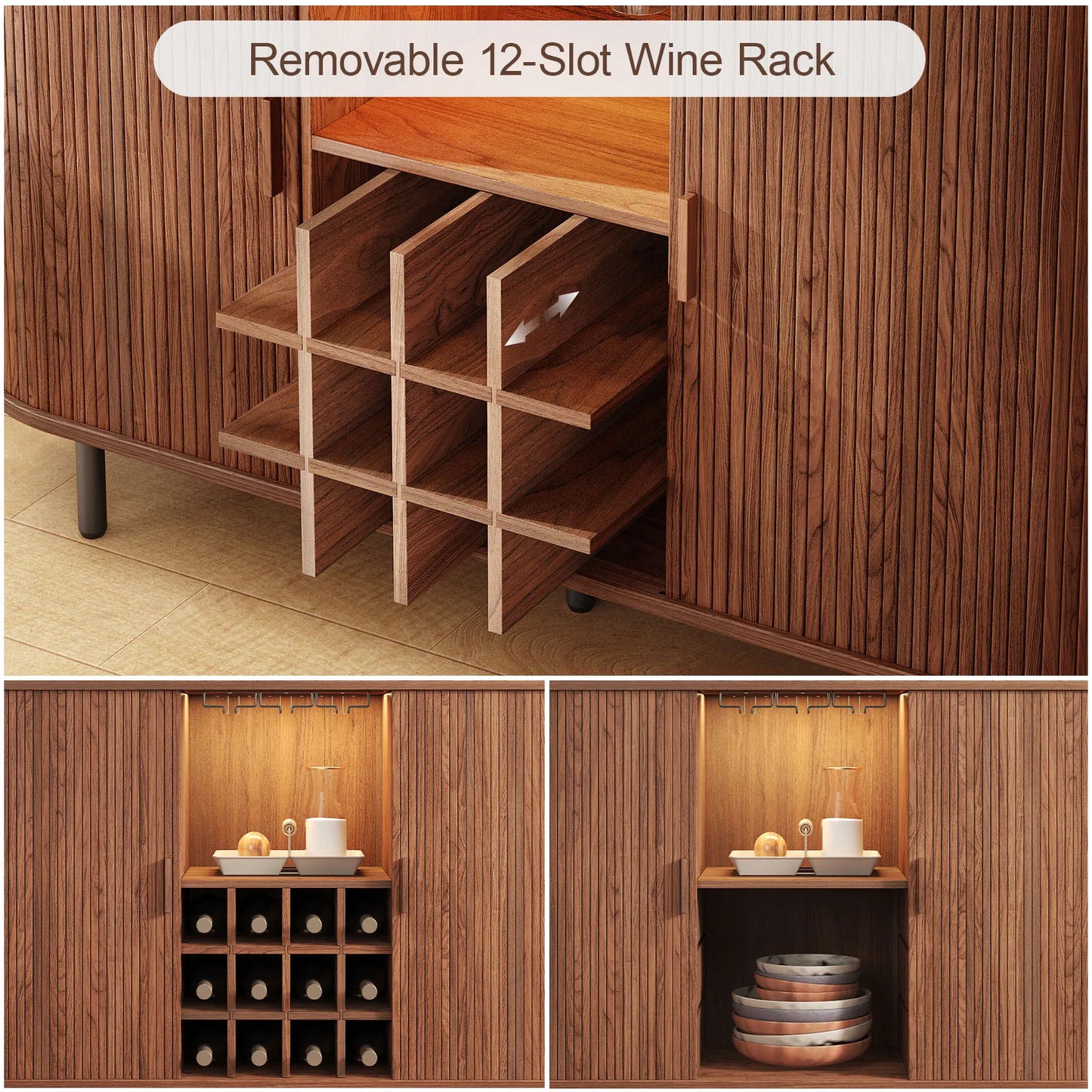 None Wine Bar Cabinet With LED Light And Glass Holder