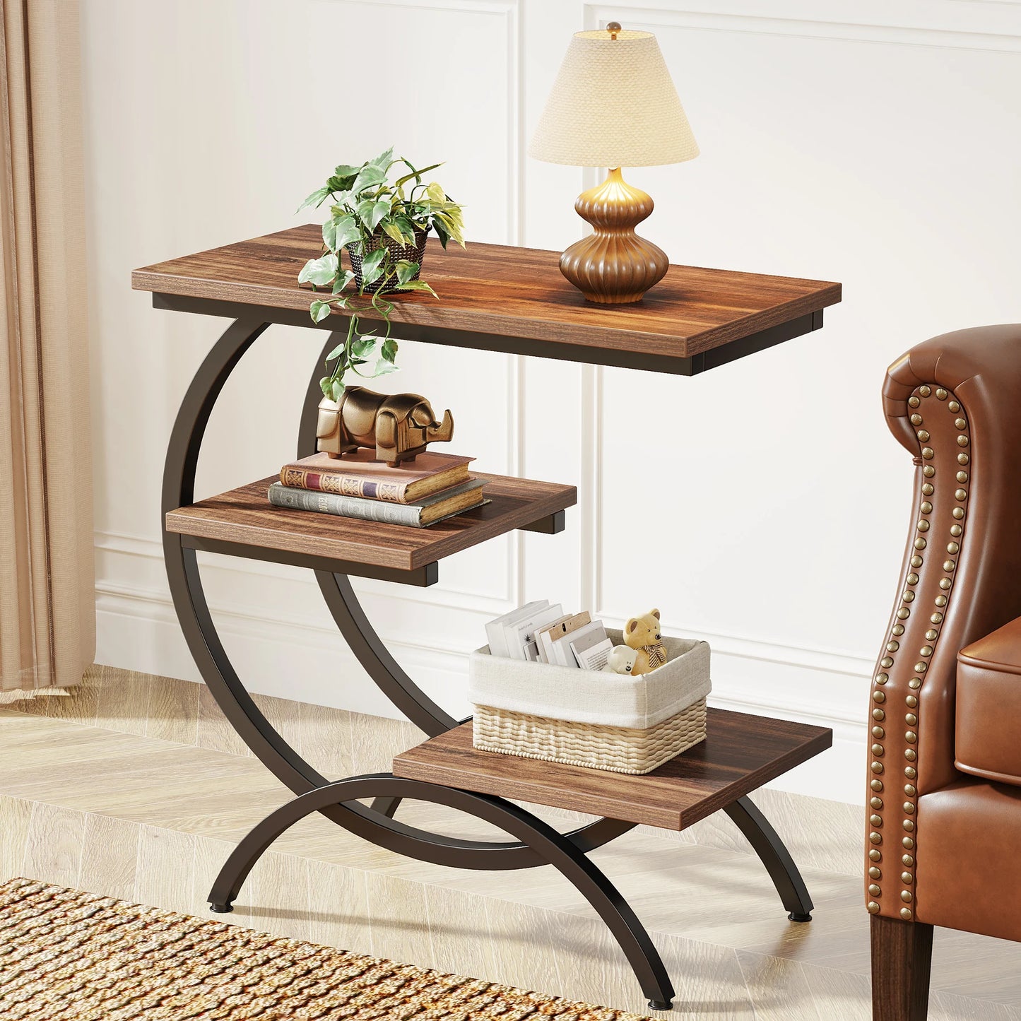 Tribesigns C Shaped End Table 3 Tier Industrial Side Storage
