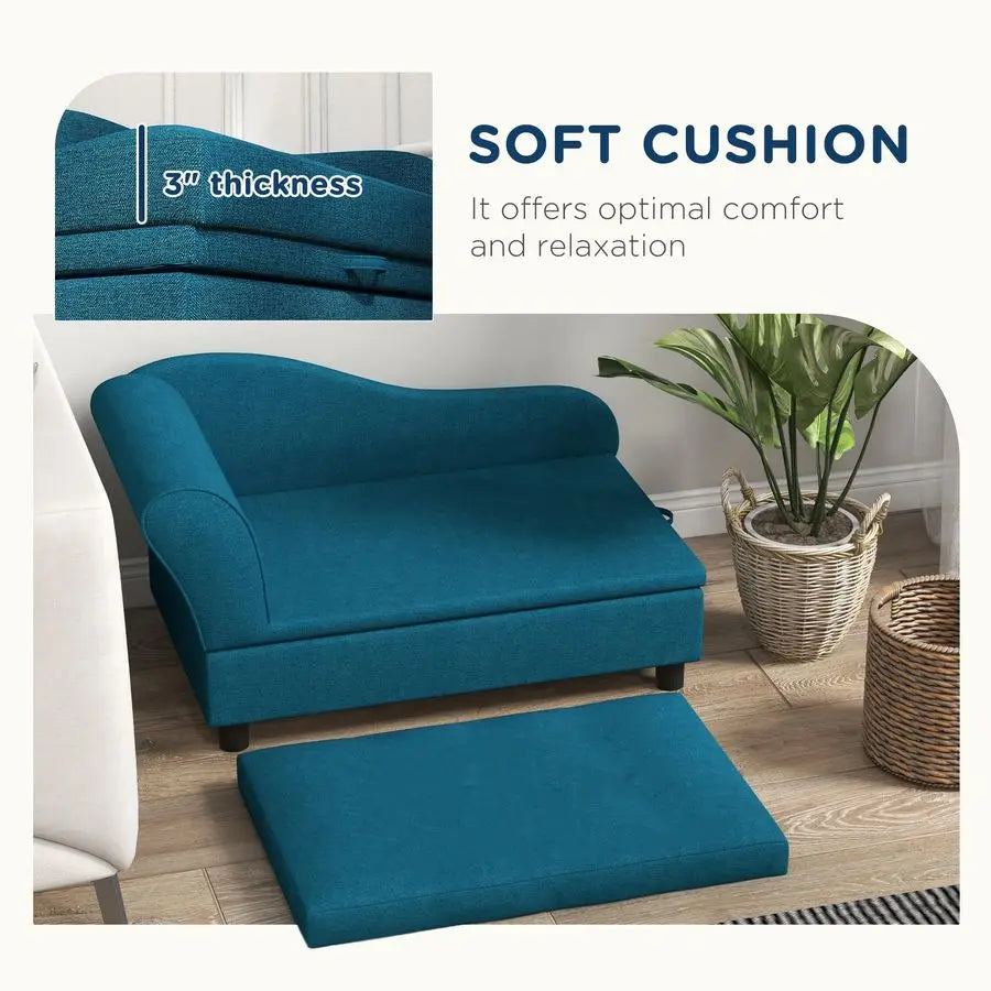 Pet Sofa Dog Couch Elevated Bed With Hidden Storage Cushion