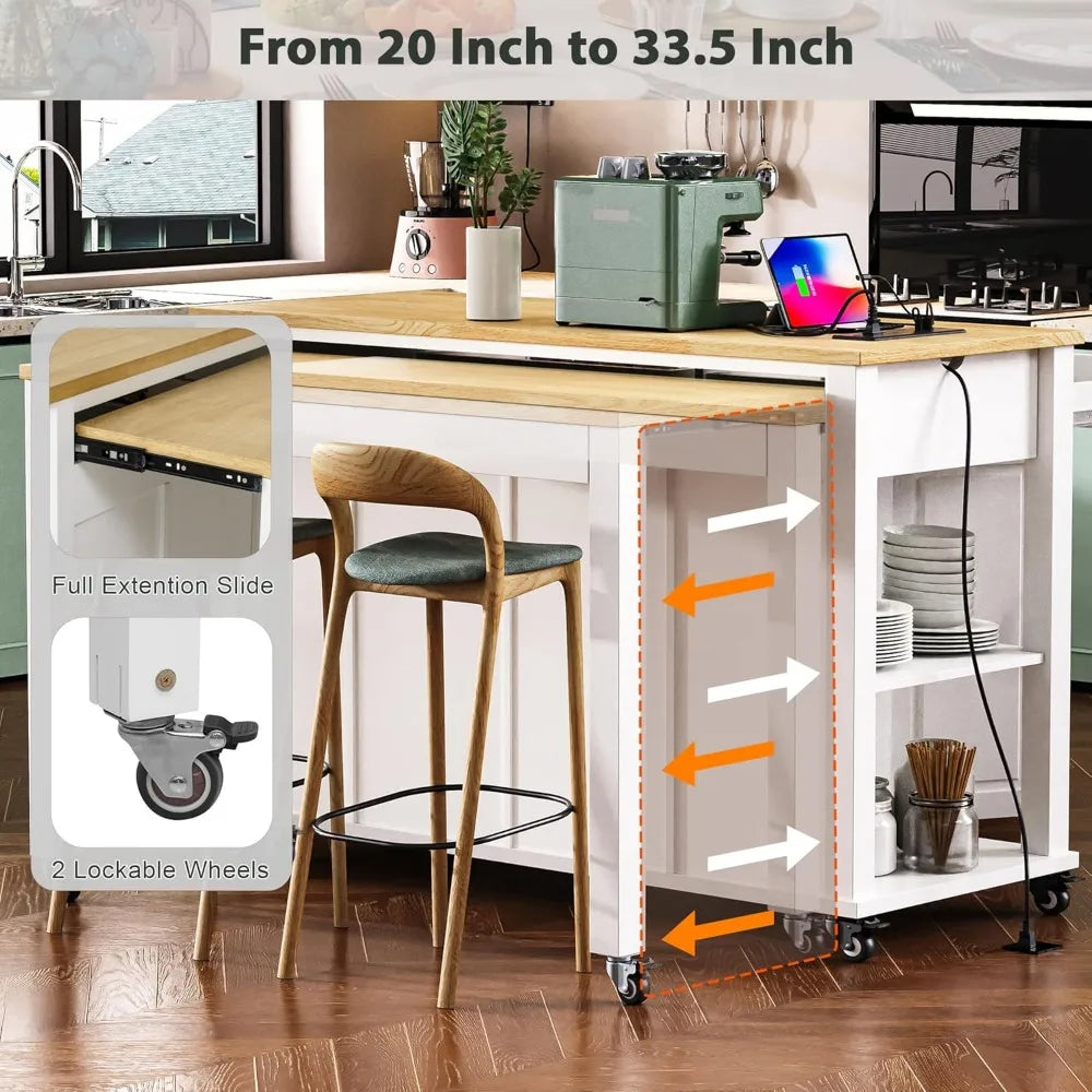 DAFIFY Kitchen Island On Wheels With Extendable Dining Table