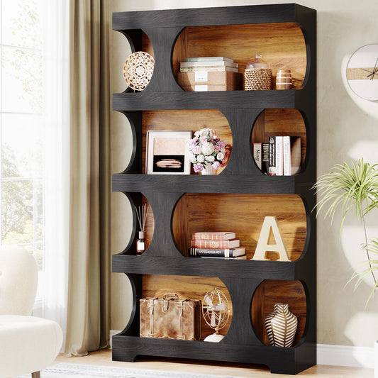 Tribesigns 4 Tier S Shaped Bookcase Wood Storage Display Shelves
