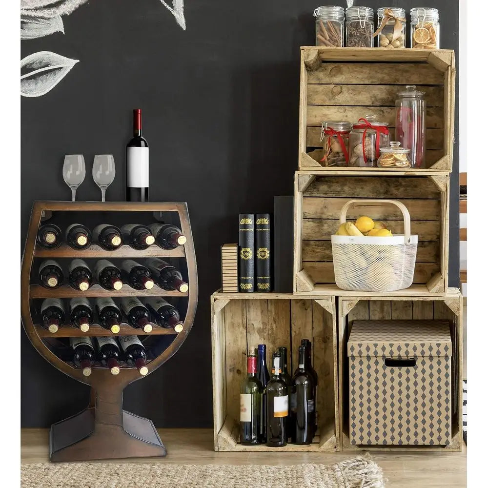 Freestanding Wooden Wine Rack For Home Bar Decor And Storage