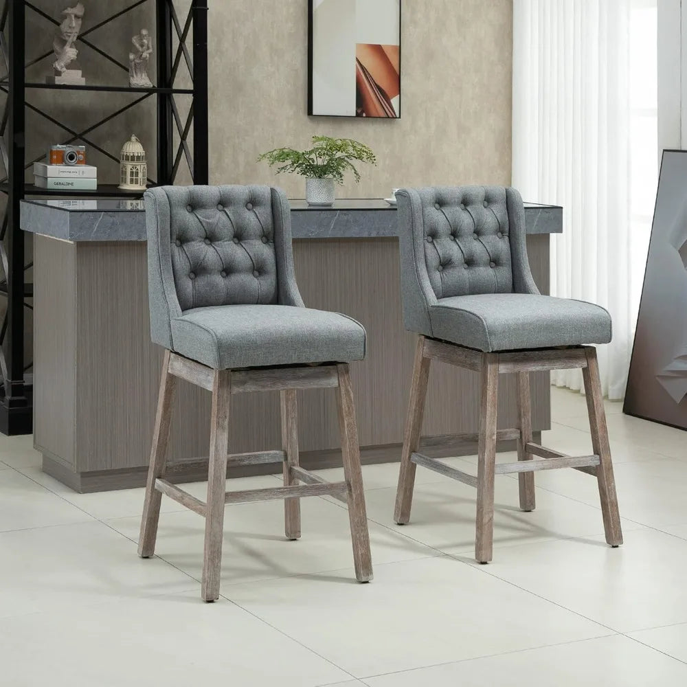 MKDK Modern Linen Bar Stools Set Of 2 Swivel Seats