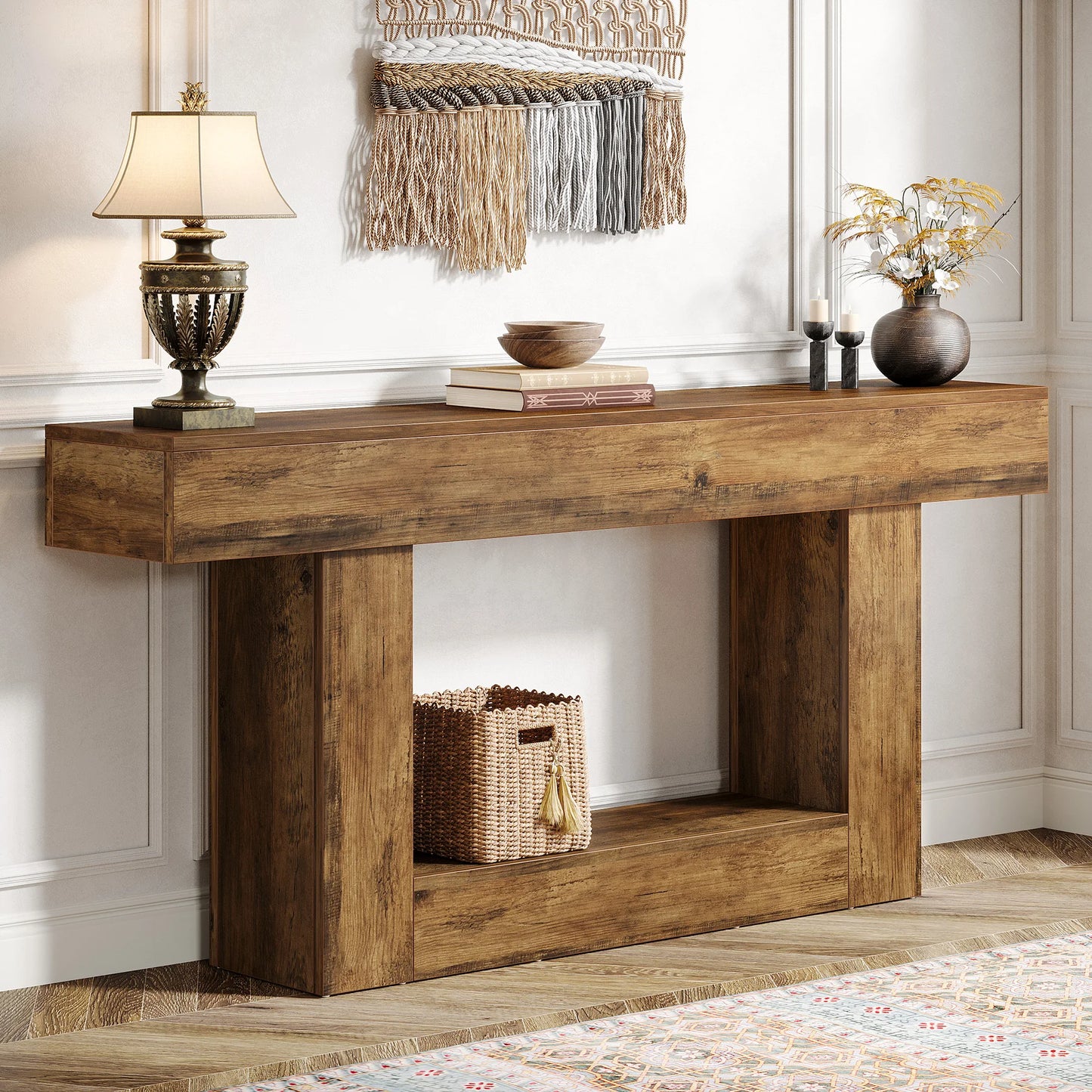 Tribesigns Farmhouse 2-Tier Console Table Entryway With U-Shaped Base