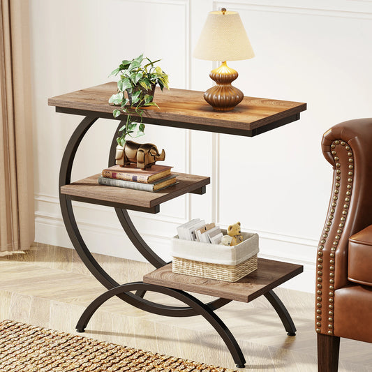 Tribesigns C Shaped End Table 3 Tier Industrial Side Storage