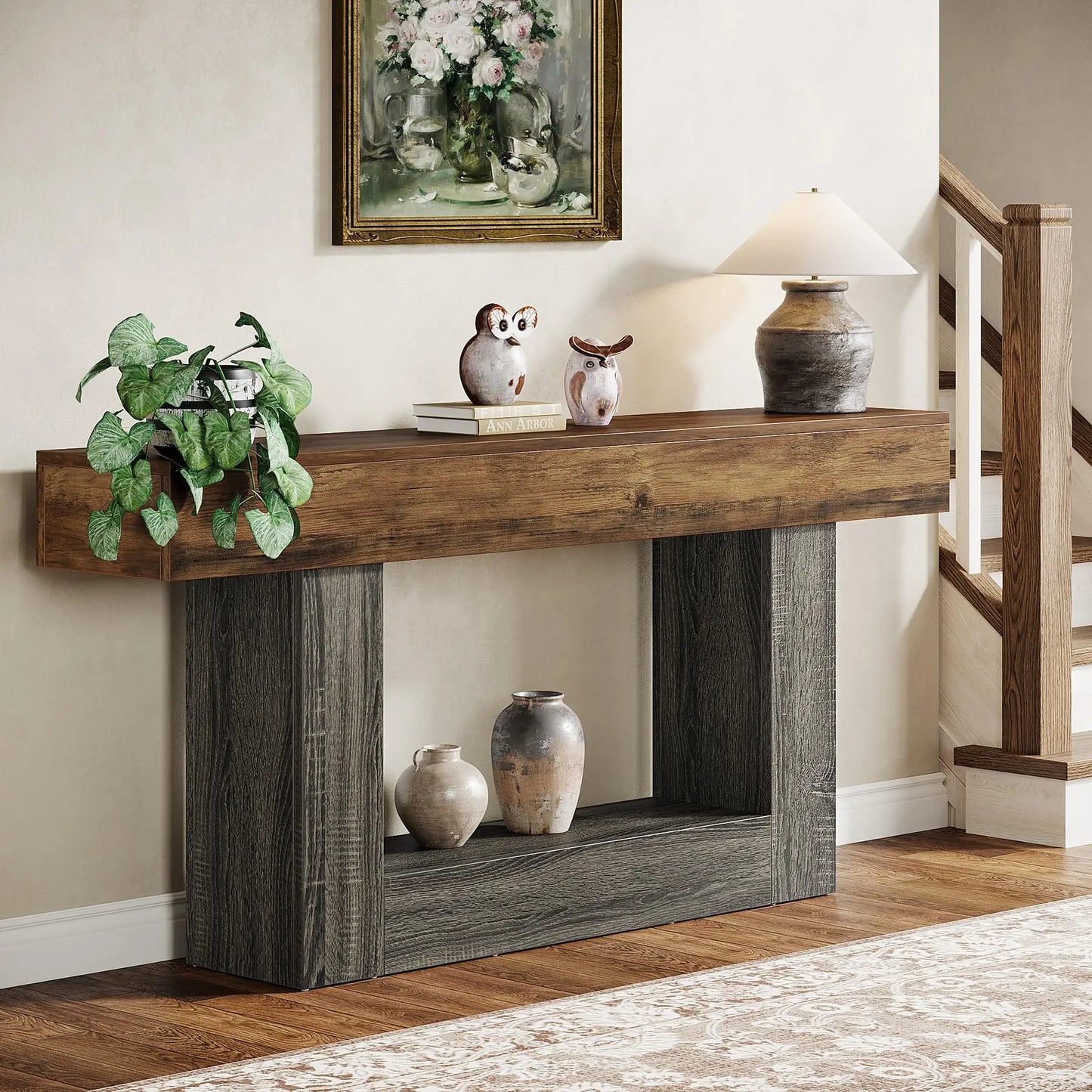 Tribesigns Farmhouse 2-Tier Console Table Entryway With U-Shaped Base