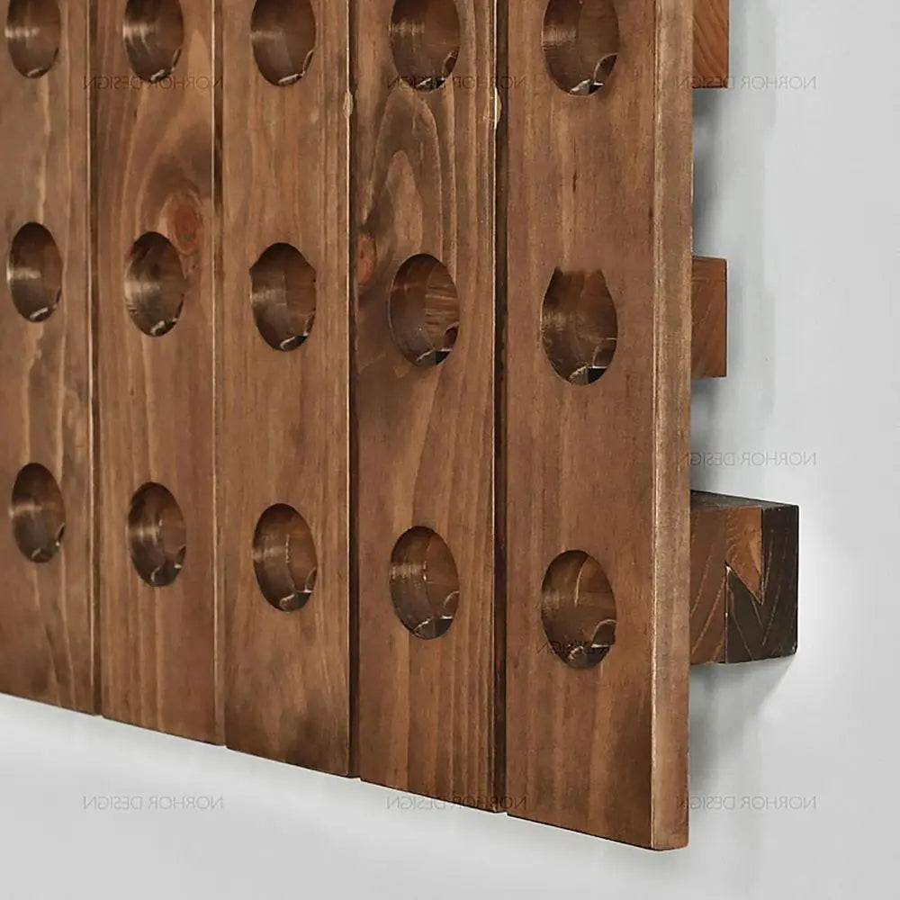 Expandable Wooden Wall Mounted Wine Rack System Rustic Style 32 Bottle Capacity