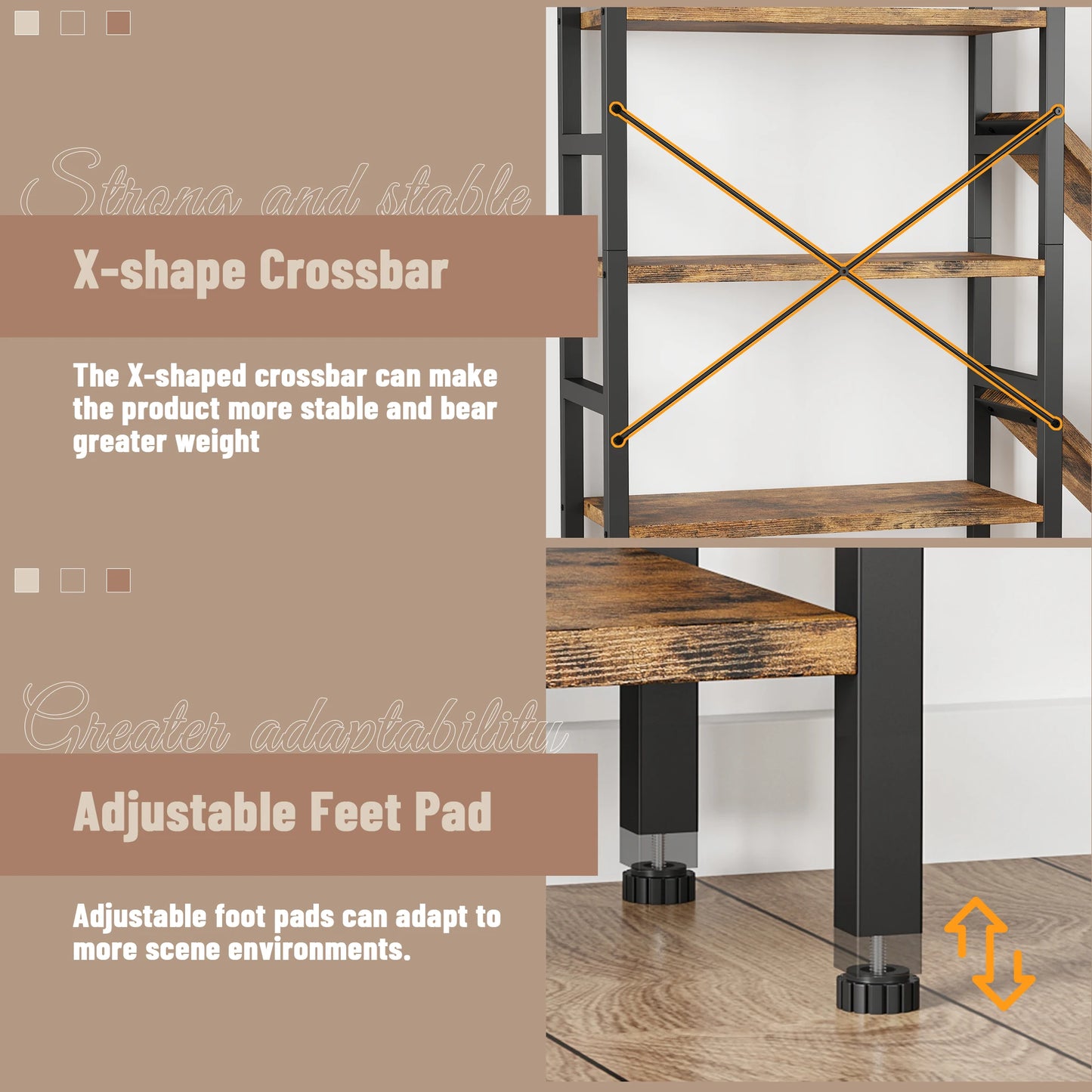 Five Tier Wooden Bookshelf With Metal Frame Modern Bookcase