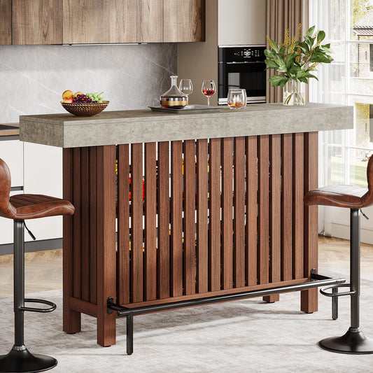 Tribesigns Home Bar Unit With 2-Tier Pub Table And Storage