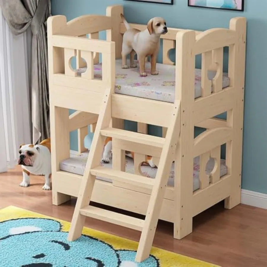 Dog Bunk Bed With Wood Frame And Steps