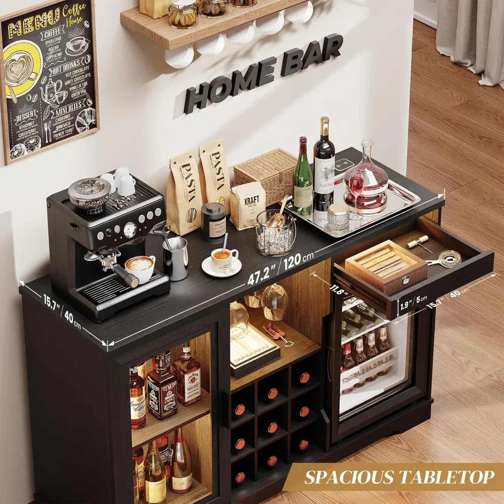 Integrated Wine And Liquor Cabinet With Built In Mini Fridge