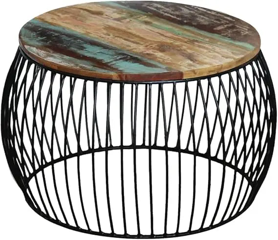 Reclaimed Wood Round Coffee Table Vintage Farmhouse Style Eco Friendly