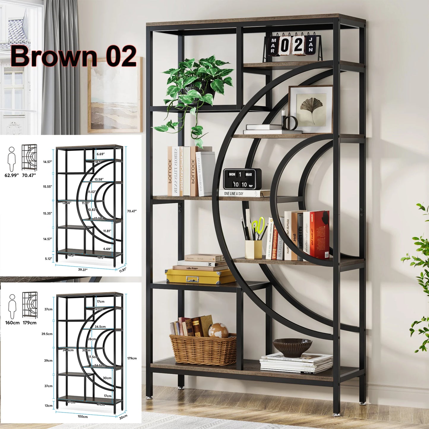 Tribesigns Industrial 5 Tier Etagere Bookcase Freestanding Storage Shelves
