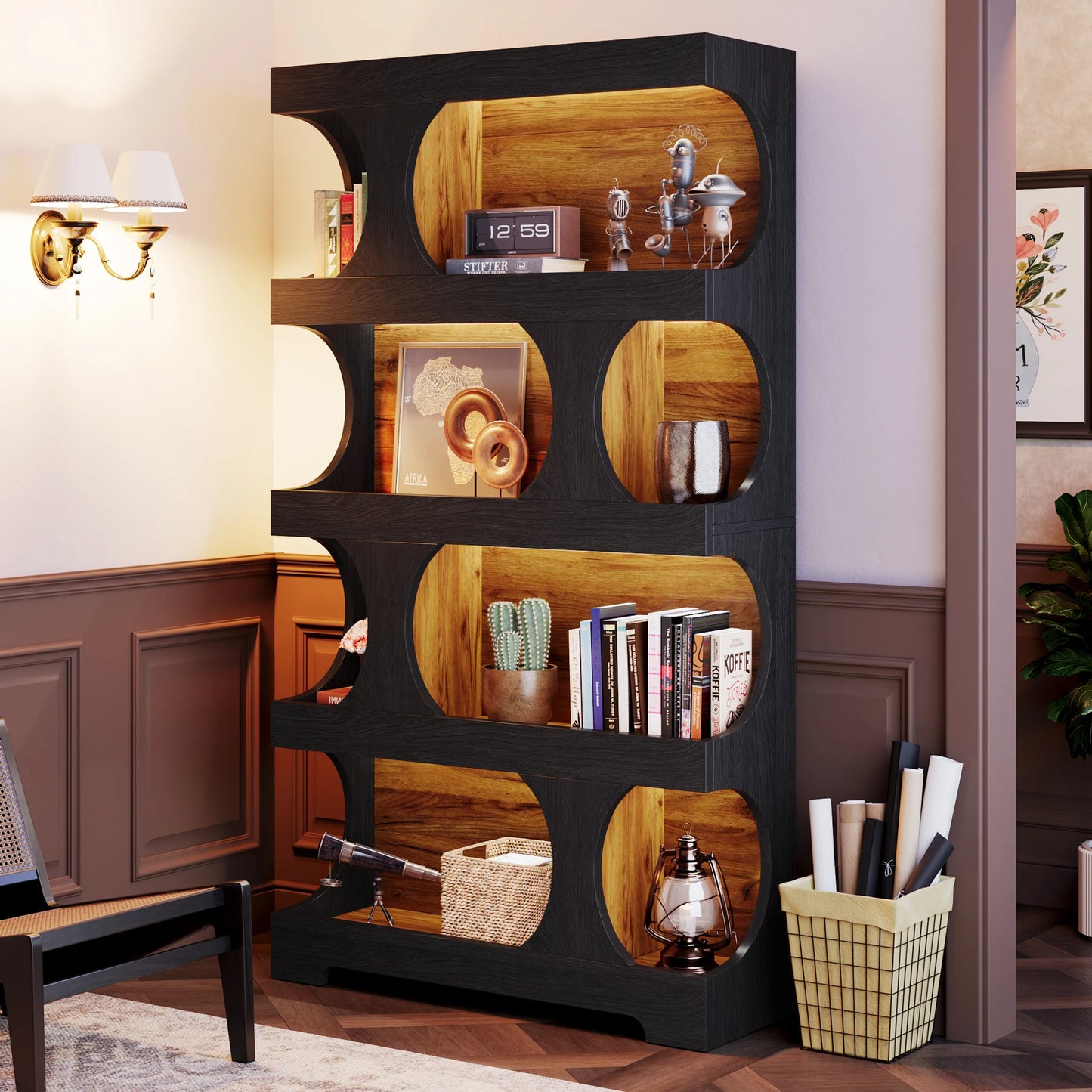 Tribesigns 4 Tier S Shaped Bookcase Wood Storage Display Shelves