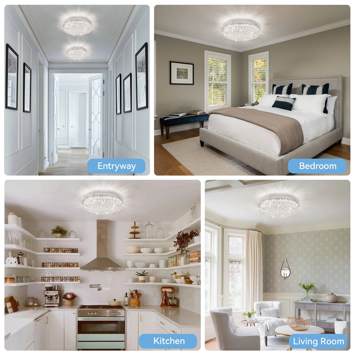 Crystal Flush Mount Ceiling Light LED Chandelier For Bedroom And Living Room