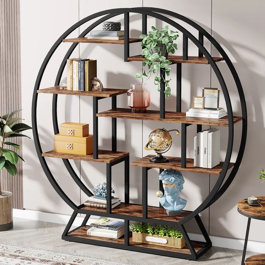 Tribesigns Round Bookshelf Etagere Bookcase With Staggered Shelves