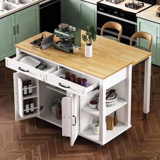DAFIFY Kitchen Island On Wheels With Extendable Dining Table
