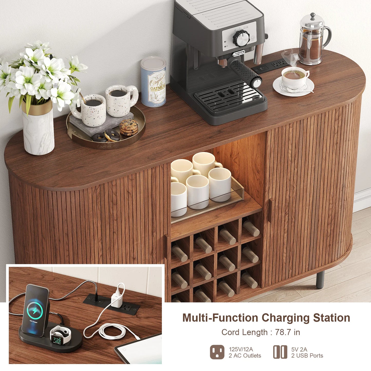 None Wine Bar Cabinet With LED Light And Glass Holder