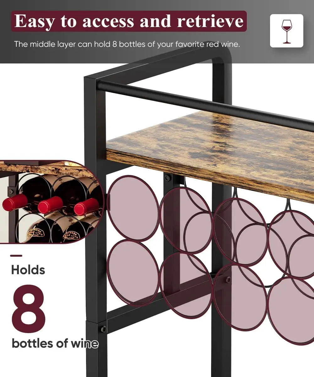 Three Tier Freestanding Wine Rack With Wood For Small Spaces