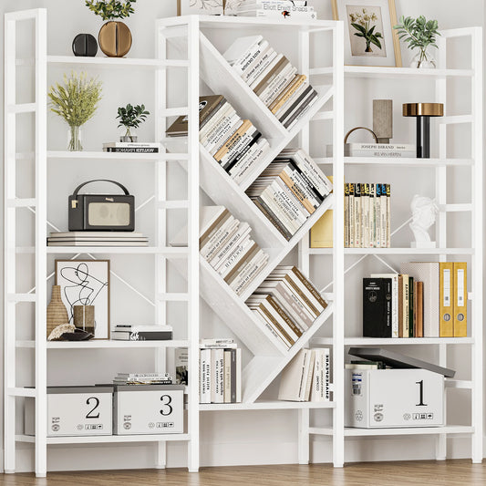 Five Tier Wooden Bookshelf With Metal Frame Modern Bookcase