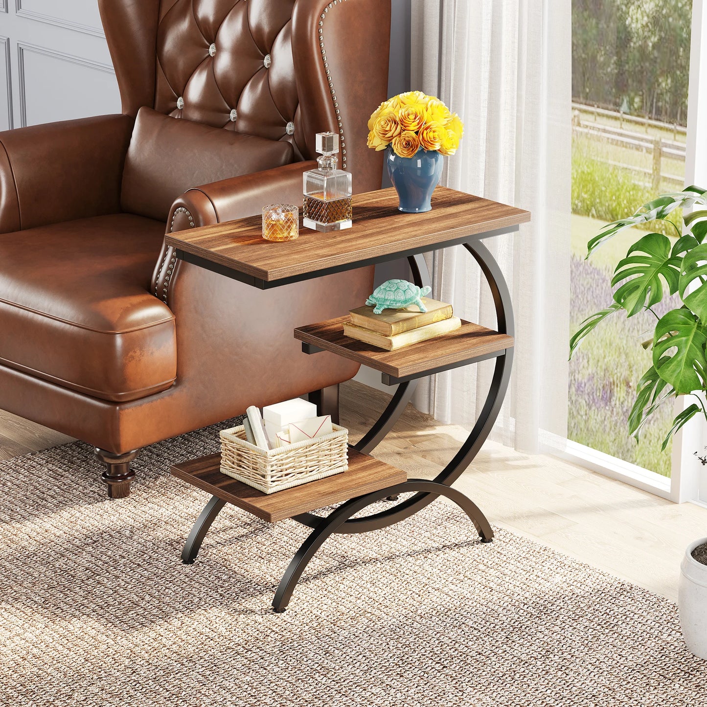 Tribesigns C Shaped End Table 3 Tier Industrial Side Storage
