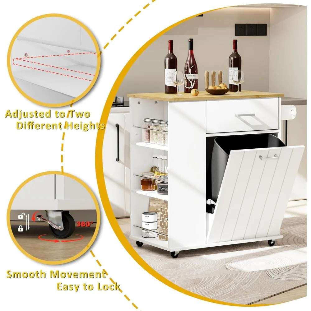 DAFIFY Rolling Kitchen Island On Wheels With Trash Can Storage