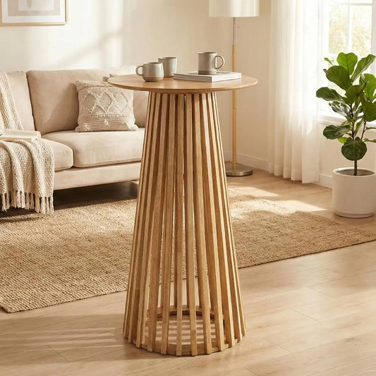Modern Round Wood Bar Table With Geometric Base For Kitchen