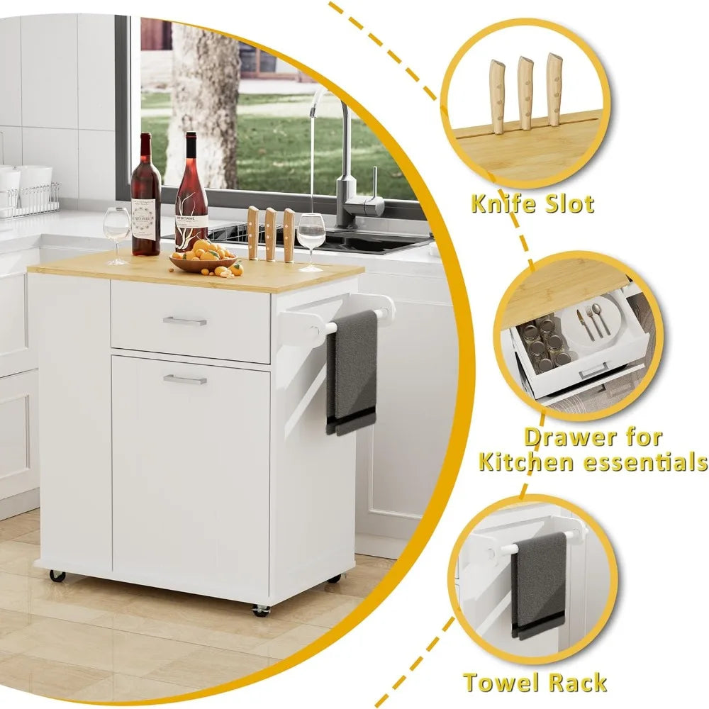 DAFIFY Rolling Kitchen Island On Wheels With Trash Can Storage